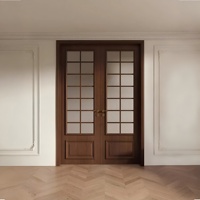 Porte battante double en verre avec cadre en bois personnalisé Porte de séparation de salon en verre design