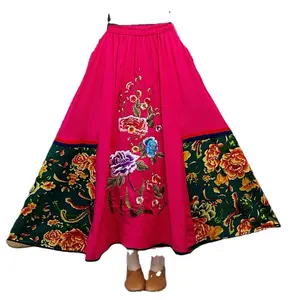 2024 2025 Spring And Summer New Ethnic Style Half Skirt Cotton and linen embroidered mid length vintage skirt
