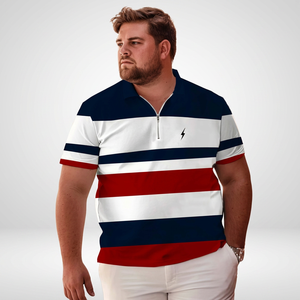 Polo rayé pour homme à manches courtes, color-block, fermeture éclair sur le devant, décontracté, en coton tricoté respirant, blanc, marine, rouge - Product Image 3