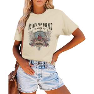 Camisetas Personalizadas con Versículos Bíblicos y Estampados Bohemios para Mujer, Estilo Religioso Vintage Floral, Tops Casuales de Verano, Tallas XS y XXS - Product Image 5