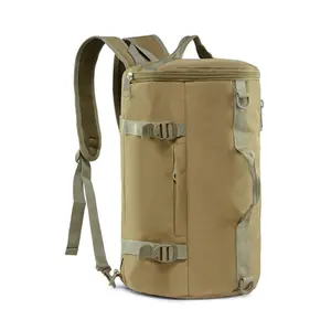 户外旅行圆桶肩包大容量迷彩斜跨徒步野营骑行纯色战术背包