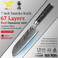 Couteau de cuisine japonais en acier Damas KEENHOPE, cœur VG10, couteau Santoku de 7 pouces, manche en résine composite et fibre de carbone