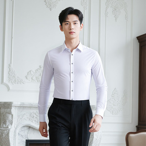 <b>Black</b> Unisex Long Sleeve Business Shirt 120 Count Mulberry Silk Modal Anti Wrinkle Workwear Slim Fit - Product Image 2