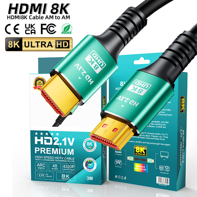 Certified UHD 8K 60hz 4K 120Hz 2.1 Gold Plated HDMI to HMDI Cable Video Wire HDMI Kabel 3D Cavo 2M Cabo 2.1 HDMI Cable