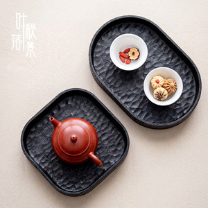 Solid Wood Handmade Hammered Texture Dessert <b>Tray</b> Walnut Material Residential Use - Product Image 2