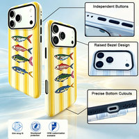 Coque de téléphone à motif rayé poisson mignon pour iPhone 18, boutons indépendants, cadre surélevé, antichoc, personnalisable OEM, protection intégrale