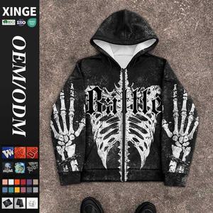 Nouveauté 2025 – Sweat à capuche zippé pour homme, style gothique vintage urbain, coupe oversize, imprimé numérique personnalisé, motif crâne, coupe courte et carrée - Product Image 1