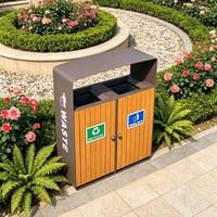 Cubos de Basura Modernos de Lujo MAX MAX-HG187, Diseño Ecológico, Acero Inoxidable, Madera WPC, Metal, Gran Tamaño, Uso Interior/Exterior