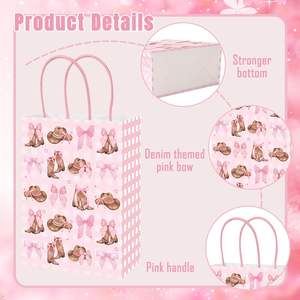 Sacs en papier Western Cowgirl avec nœud rose, sac cadeau en forme de botte et chapeau de cowgirl avec poignée, sac à bonbons et friandises Coquette pour fête d'anniversaire - Product Image 5