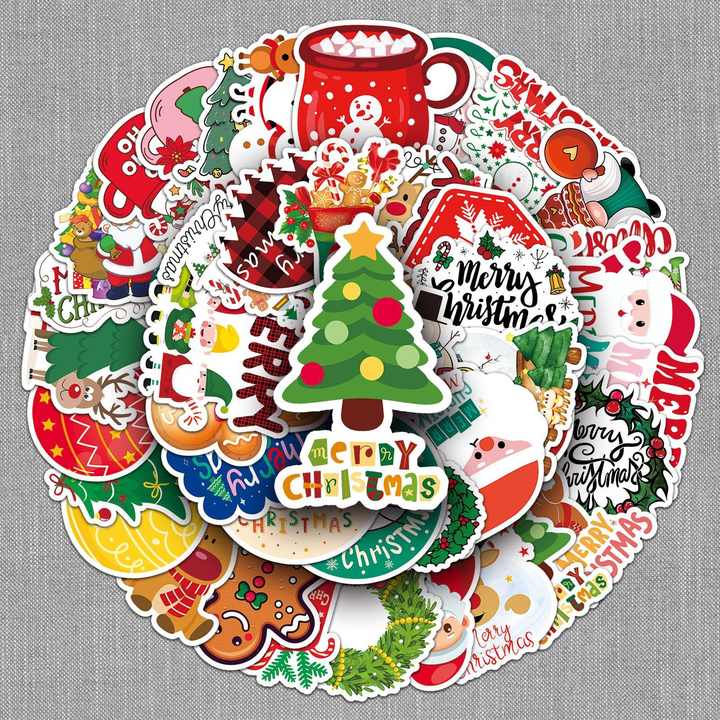 2024 Merry Christmas Stickers Self Adhesive Circle 3D Stickers for ...