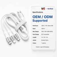 Câble de charge multi-prise USB vers iPhone Micro USB Type C en nylon tressé 3 en 1 2.4A à charge rapide 1m 2m 3m pour téléphone Android