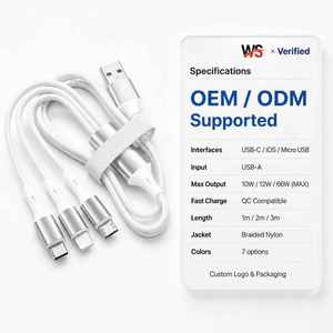 <span class=keywords><strong>สาย</strong></span><span class=keywords><strong>ชาร์จ</strong></span>เร็ว 3 in 1 2.4A USB สำหรับ iPhone, Micro USB และ Type C แบบสายถักไนลอน ความยาว 1 ม. 2 ม. 3 ม. สำหรับโทรศัพท์ Android - Product Image 5