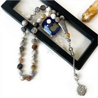 Chapelet de prière Misbaha en agate naturelle taillée en diamant, 10 mm, 33 perles avec accessoires en argent, Tasbih islamique, chapelet musulman