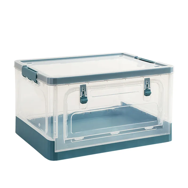 Durable Transparent Stackable Storage Case Clear Foldable Storage Box With Front Open Door Plastic Folding Storage Box