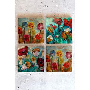 Juego de 7 Posavasos de Piedra con Diseño Flower01, Juego de 4 Piezas - Product Image 1