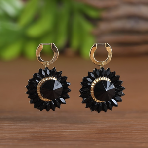 Fashion Drop <b>Earrings</b> Black Crystal Flower Design <b>Gold</b> Plated Stainless Steel <b>Dangle</b> <b>Earrings</b> For Women Jewelry - Product Image 3