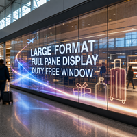 Écran LED transparent grand format pour affichage sur vitrine de magasin duty-free d'aéroport, mur de verre, projet d'affichage
