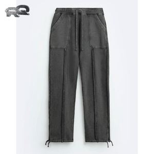 RQ Men's Casual Street for Tide Pants Custom 100% Cotton Loose Waist with Joker Tied <b>Rope</b> Design Mid Waist Fit - Product Image 1