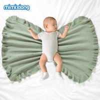 Nueva Llegada Mimixiong, Mantas de Bebé de Algodón Tejido a Crochet con Borde de Volantes y Bordado Personalizado para Recién Nacidos