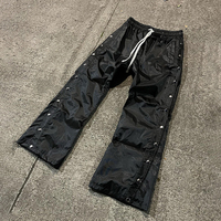 Celana Jogger Kasual Hitam Berkualitas Tinggi dengan Kancing Samping, List, dan Model Flare untuk Pria, Celana Training Bahan Nylon untuk Pria