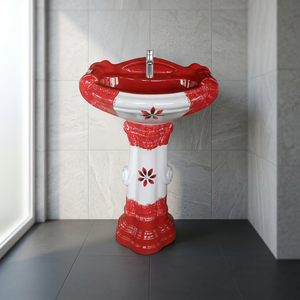 Modern Rectangular Wash Basin With <b>Full</b> Pedestal Ceramic Floor Standing Bathroom Sink Sanitary Ware - Product Image 5