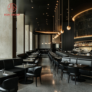 Ensemble de canapés et chaises contemporains en métal noir industriel avec revêtement en cuir, table à plateau en marbre pour restaurant, hôtel, café - Product Image 2