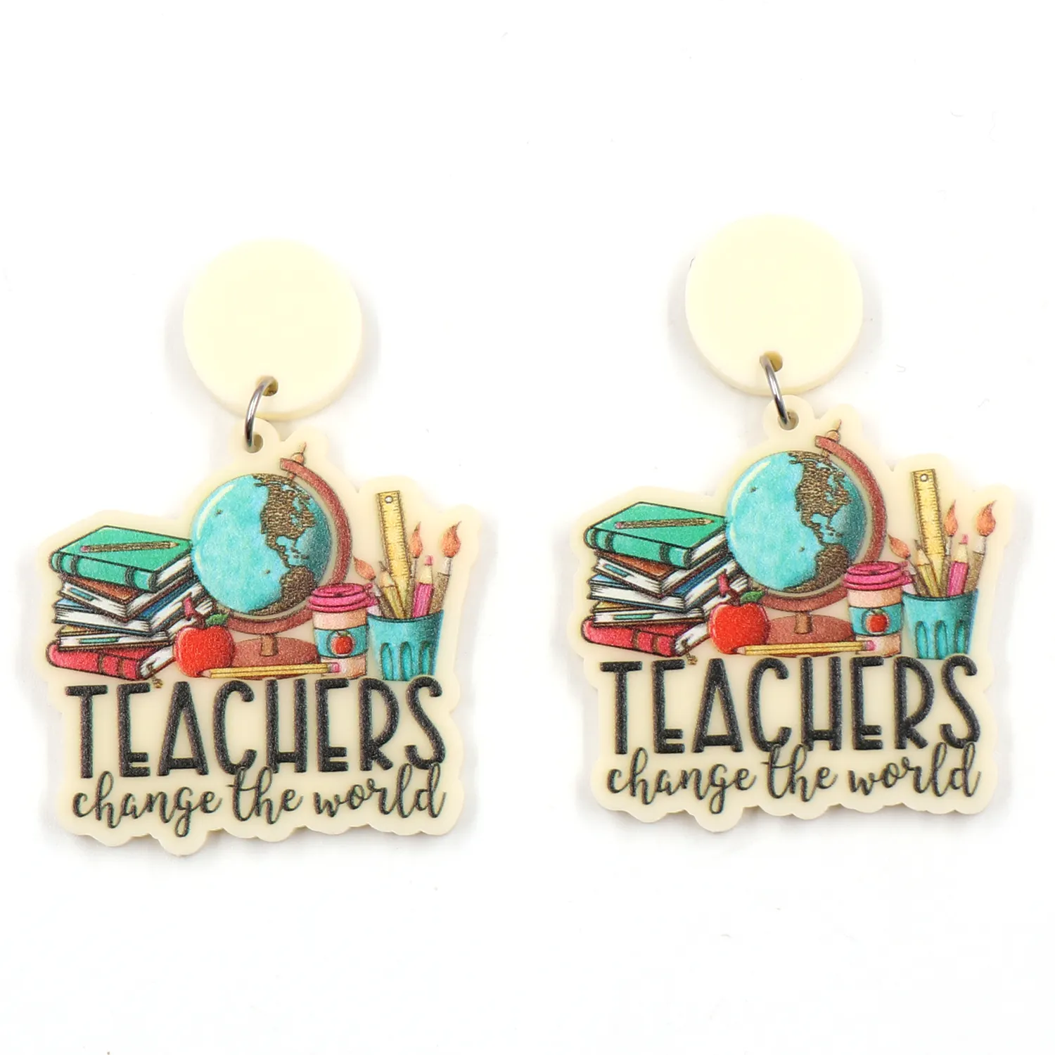 MD127ER2034 1pair New product CN Drop teachers change the world TRENDY teacher gift Acrylic stainless earrings Jewelry for women