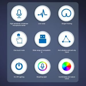 Indicador RGB de silencio rápido Micrófono de computadora <span class=keywords><strong>PC</strong></span> Micrófono de condensador de podcast de juegos USB para grabación de juegos Streaming Podcasting - Product Image 5