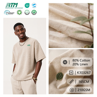 Faible MOQ, Tissus Tricotés Écologiques et Confortables en Lin (20%) et Coton Naturel (80%) de 210 g pour Chemises et Pantalons en Lin pour Hommes