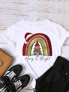2025 fornitore all'ingrosso stampa di trasferimento di calore cartone animato albero di natale alla moda t-shirt a maniche corte da <span class=keywords><strong>donna</strong></span> alla moda - Product Image 3