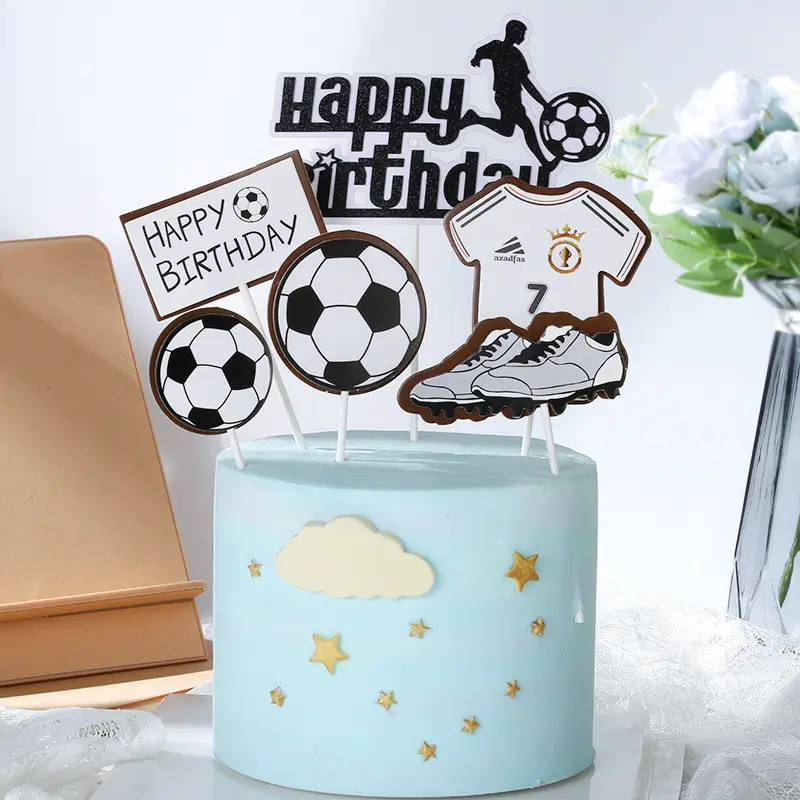 Novo design esportes tema futebol futebol bolo topper feliz aniversário bolo topper decoração