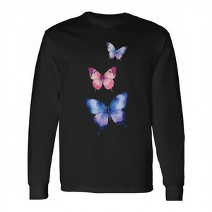 T-shirt a maniche lunghe Aquarelle Butterflies, girocollo unisex per adulti, abbigliamento promozionale - Product Image 2