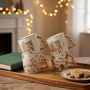Christmas Gold Trim Luxury Design Porcelain Coffee Mug with Gift <b>Box</b> Dishwasher & Microwave Safe Hot Selling - Product Image 1