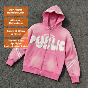 Sweat à capuche homme personnalisé style streetwear vintage, effet délavé soleil, avec patch brodé appliqué motif singe et rayures contrastées ornées de strass - Product Image 1