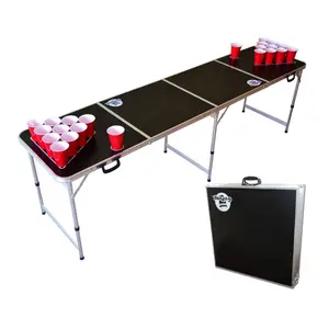 YILU Foldable Beer Pong Game Table Aluminium Folding Camping Height Adjustable LED Beer Pong Table