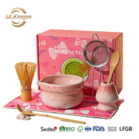 Ensemble de thé matcha Kingze au design élégant Japandi, fouet en bambou, bol en céramique, avec boîtes cadeaux