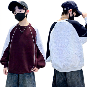 เสื้อฮู้ดเด็กผู้ชายแบบสวมใส่สบาย ผ้าถัก สีพื้น ทรงโอเวอร์ไซส์ ผ้าเทอร์รี่คอตตอน ระบายอากาศได้ดี เสื้อสเวตเชิ้ตสั่งทำพิเศษ - Product Image 1