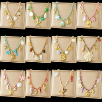 Collar de Cadena de Acero Inoxidable Chapado en Oro de la Serie Ocean Element, con Estrella de Mar, Tortuga, Concha, Perla y Vida Marina