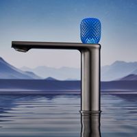 Robinet de lavabo moderne Weihao en laiton gris fusil, à montage sur comptoir, avec capteur tactile, monocommande, mitigeur eau chaude/froide pour salle de bain