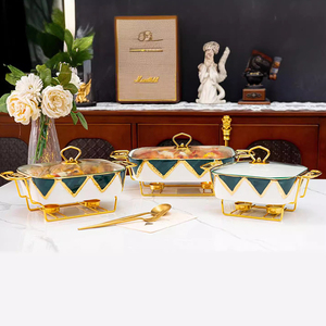 Свадебная Вечеринка Роскошная красная черная зеленая окрашенная прямоугольная керамическая запеканка для буфета подогреватель сервировочная посуда набор из 3 предметов - Product Image 4