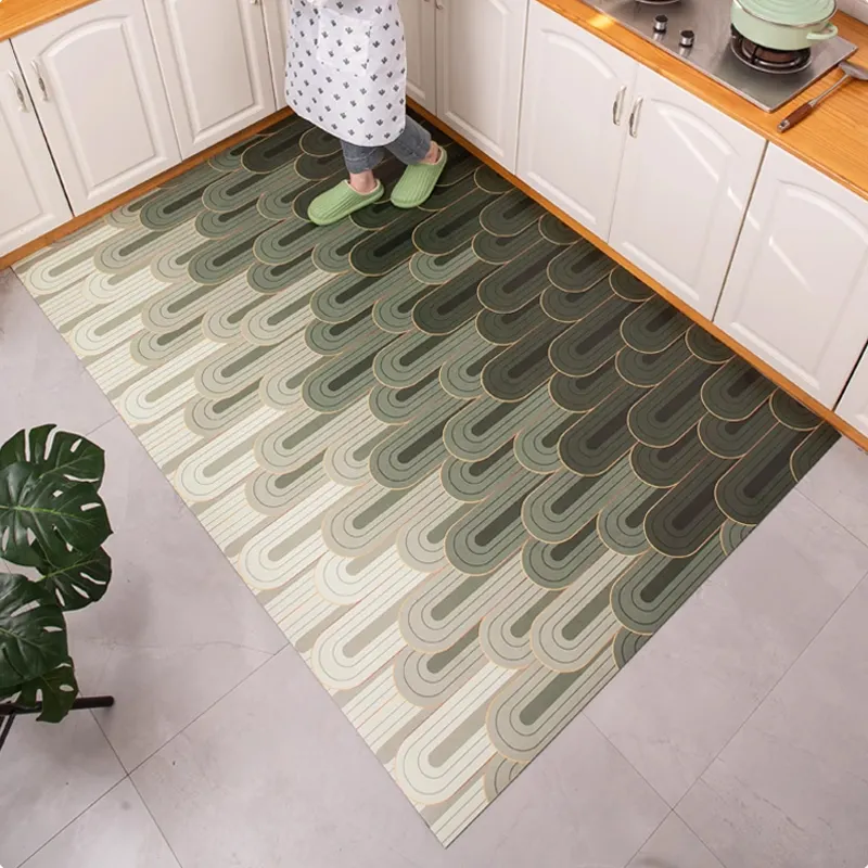 Modern deri mutfak kilim ve paspaslar zemin yıkanabilir ve mutfak kullanımı için özelleştirilmiş desen kare halı