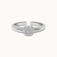 AR074 Perhiasan Trendy Ukuran Dapat Disesuaikan Perak Sterling 925 Bentuk Batu Gula Bertabur CZ Cincin Terbuka untuk Wanita Hadiah Ulang Tahun Harian