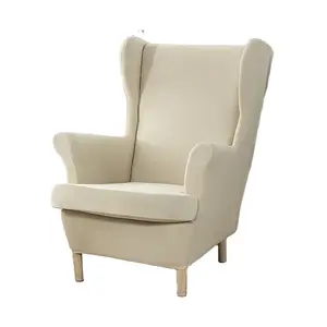 Fabricante chino <span class=keywords><strong>Beige</strong></span> 2 piezas Wingback Chair Slipcover y 1 pieza Rectángulo de almacenamiento Taburete Cover - Product Image 1