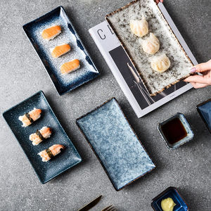Assiette rectangulaire et en forme de nuage en céramique, style japonais, avec glaçure bleue réactive, pour <span class=keywords><strong>sushi</strong></span>, sashimi, barbecue, vaisselle de restaurant - Product Image 1