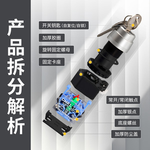 Interruptor Rotatorio Operado por Llave La38-11Y2 1NO1NC, Interruptor de Encendido con Bloqueo Automático y Reinicio Automático, con Terminal de Tornillo, IP33 - Product Image 1