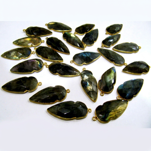 Connecteurs Cabochons en Labradorite Naturelle Bleue Éclatante en Forme de Pointe d'Flèche 15x40mm, Breloques à Monture Simple - Product Image 1