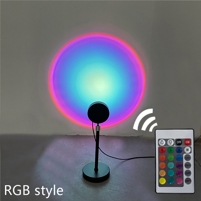 Modern Rechargeable LED Floor Lamp with Rainbow Sunset Sunrise Night Light Projector for Living Room Background Decoration