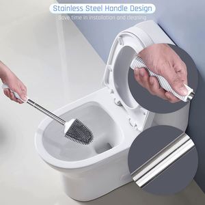 Toilet Brush and Holder Set for Bathroom Toilet Bowl Brush Head with Stainless Steel <b>Handle</b> Silicone Cleaning Toilet Brush - Product Image 4