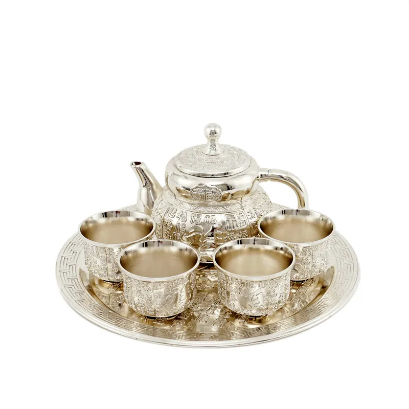 Sterling Silver Tea Set Kung Fu Tea Set Teapot Silver Gilded Handmade High-End Office Full Silver Gift