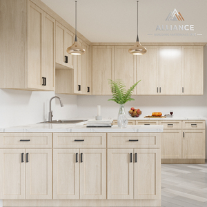 Wooden Natural Birch Kitchen Cabinets | Ready To Ship Shaker Kitchen Cabinets | American Multifamily & Commercial Cabinet Supply - Product Image 1